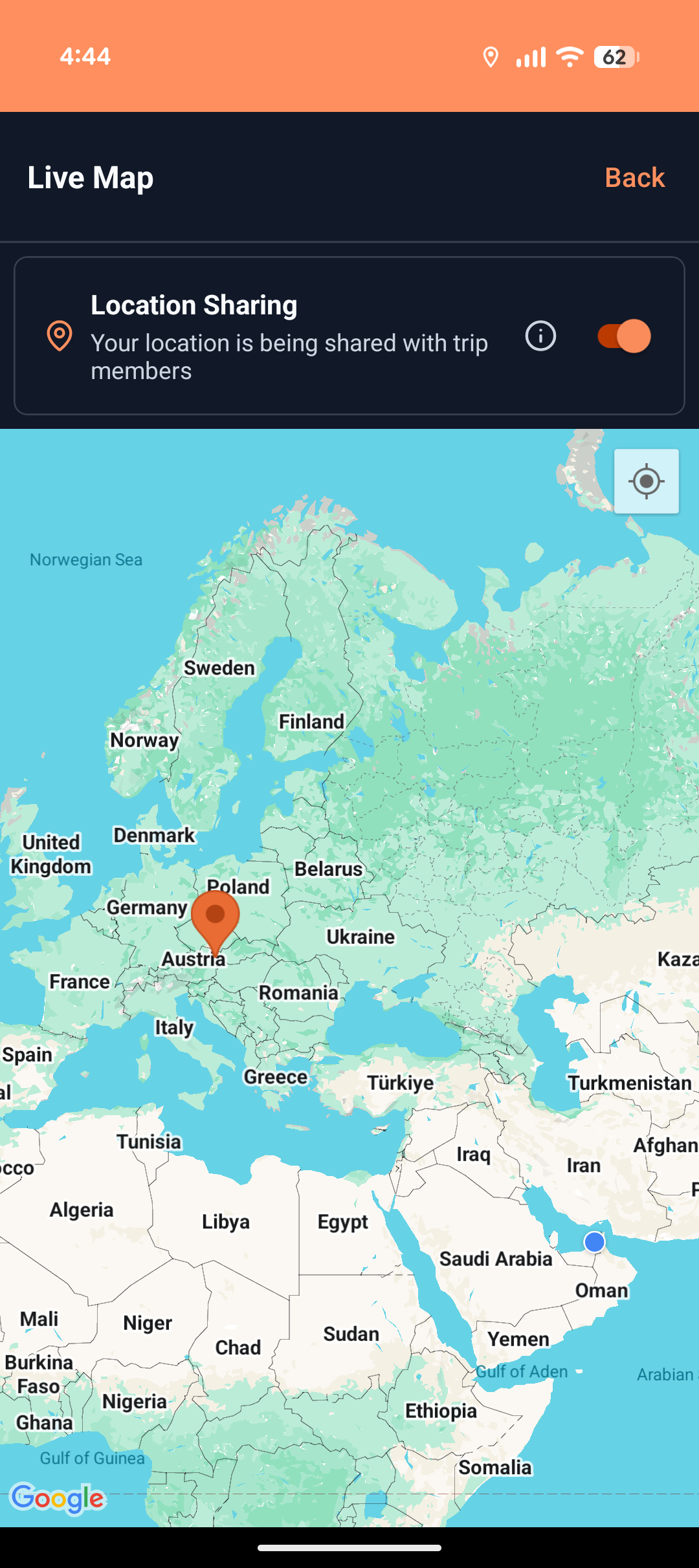 NomadCrew Live Map screen