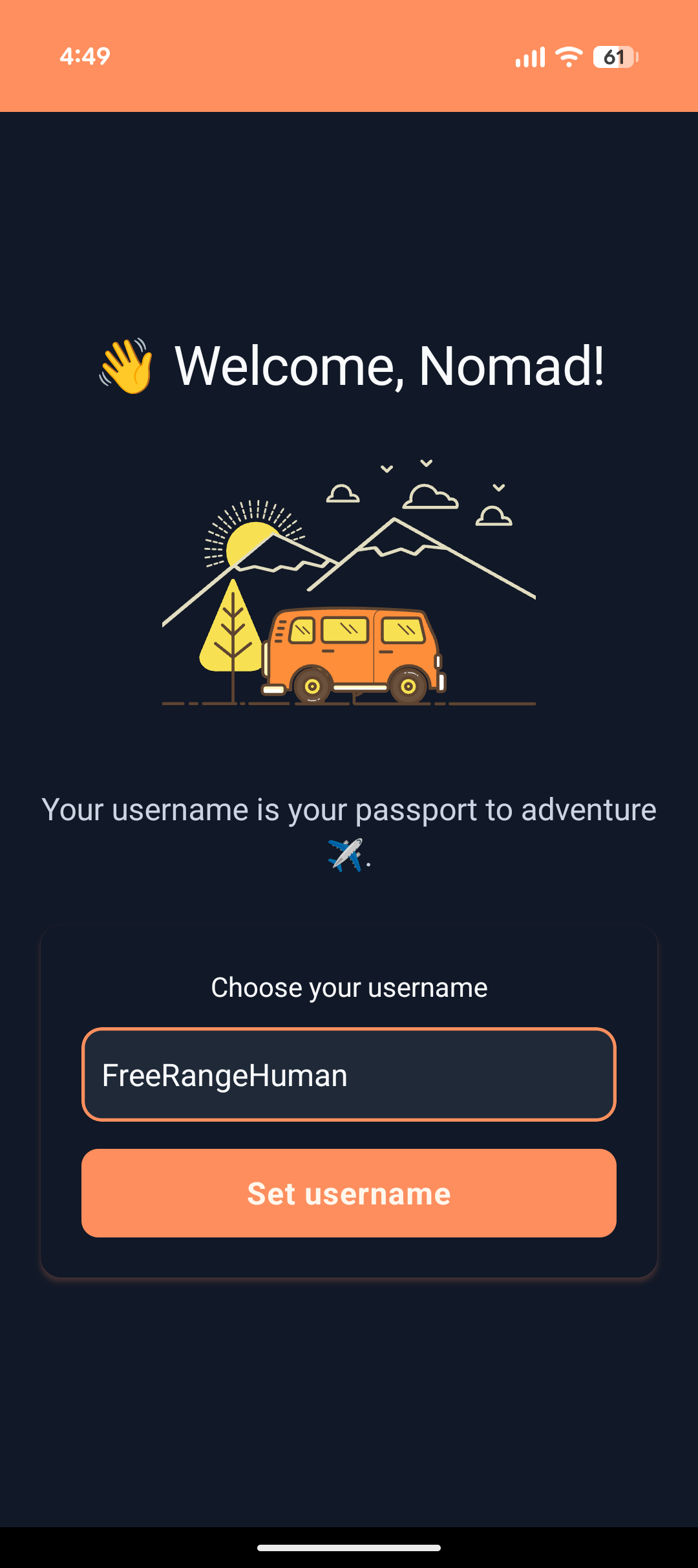 NomadCrew Setup screen